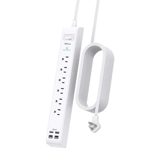 Long Power Strip Flat Plug Extension Cord, 10-in-1 with 6 AC Outlets 4 USB Ports(2 USB-C), Ultra Flat Plug Braided Extension Cord, Wall Mountable, 1080J Surge Protection Long Power Strip Flat Plug Extension Cord, 10-in-1 with 6 AC Outlets 4 USB Ports(2 USB-C), Ultra Flat Plug Braided Extension Cord, Wall Mountable, 1080J Surge Protection
