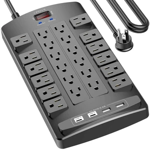 Surge Protector Power Strip - 15Ft Flat Plug Heavy Duty Extension Cord with 24 Outlets and 4 USB Ports(1 USB-C Ports), 4100J, for Home, Office, Dorm, ETL Listed, Black Surge Protector Power Strip - 15Ft Flat Plug Heavy Duty Extension Cord with 24 Outlets and 4 USB Ports(1 USB-C Ports), 4100J, for Home, Office, Dorm, ETL Listed, Black
