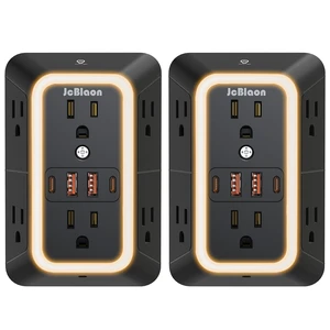2 Pack Outlet Extender Power Strip, Multi Plug Outlet Surge Protector, 6 AC Surge Protector Outlets with 4 USB Ports (2 USB C) and Night Light, 1050J 3-Sided Wall Outlet for Home Travel Office -ETL 2 Pack Outlet Extender Power Strip, Multi Plug Outlet Surge Protector, 6 AC Surge Protector Outlets with 4 USB Ports (2 USB C) and Night Light, 1050J 3-Sided Wall Outlet for Home Travel Office -ETL