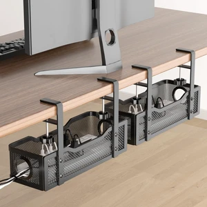 2 Pack Under Desk Cable Management Box Black, 26.8" Wire Organizers No Drill, Cord Organization Tray with Clamp for Office, Home - No Damage to Desk 2 Pack Under Desk Cable Management Box Black, 26.8" Wire Organizers No Drill, Cord Organization Tray with Clamp for Office, Home - No Damage to Desk
