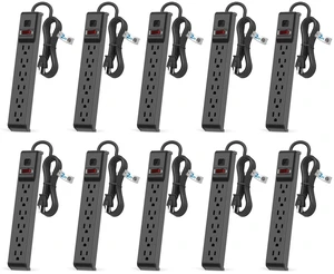 6 Outlet Power Strip Surge Protector, 2 FT Extension Cord with Overload Protection, Wall Mountable for Home and Office, 600J, 15A/1875W, ETL Listed, 10 Packs 6 Outlet Power Strip Surge Protector, 2 FT Extension Cord with Overload Protection, Wall Mountable for Home and Office, 600J, 15A/1875W, ETL Listed, 10 Packs