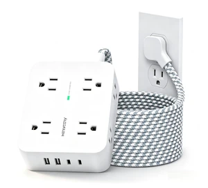 10 Ft Braided Extension Cord with Ultra-Thin Flat Plug, 8-Outlet 1080J Surge Protector Power Strip with 4 USB Ports (2 USB C), Ideal Wall Mount Charging Station for Home Office and Dorm 10 Ft Braided Extension Cord with Ultra-Thin Flat Plug, 8-Outlet 1080J Surge Protector Power Strip with 4 USB Ports (2 USB C), Ideal Wall Mount Charging Station for Home Office and Dorm