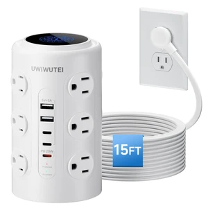 15FT Tower Power Strip with Dedicated 20W PD USB-C Port 12 WidelySpaced AC Outlets & 5 USB Ports, Flat Plug, Extension Cord, Desk Charging Station for Home, Office & Dorm, White 15FT Tower Power Strip with Dedicated 20W PD USB-C Port 12 WidelySpaced AC Outlets & 5 USB Ports, Flat Plug, Extension Cord, Desk Charging Station for Home, Office & Dorm, White