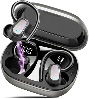 Wireless Earbuds Bluetooth 5.4 Headphones with Earhook for Sport, Grey 50H Playback, IP7 Waterproof Earphones for Workout Running, Deep Bass Stereo, ENC Noise Canceling Mic, LED Display Wireless Earbuds Bluetooth 5.4 Headphones with Earhook for Sport, Grey 50H Playback, IP7 Waterproof Earphones for Workout Running, Deep Bass Stereo, ENC Noise Canceling Mic, LED Display