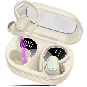 Wireless Earbuds, Bluetooth 5.4 Headphones Sport, Over Earbuds with Hook for Running Workout, Beige Wireless Earbuds, Bluetooth 5.4 Headphones Sport, Over Earbuds with Hook for Running Workout, Beige