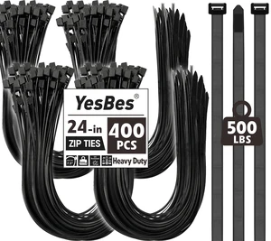 400 PCS Zip Ties 24 Inch Heavy Duty, Large Cable Ties 500lbs Tensile Strength, Black Zip Ties for Indoor and Outdoor Use, UV Resistant Wire Ties 400 PCS Zip Ties 24 Inch Heavy Duty, Large Cable Ties 500lbs Tensile Strength, Black Zip Ties for Indoor and Outdoor Use, UV Resistant Wire Ties