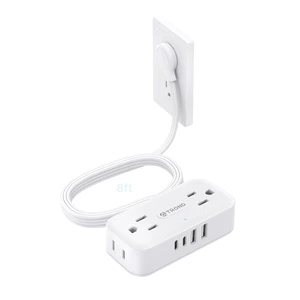 Flat Plug Power Strip, Small Extension Cord 8ft, 4 AC & 4 USB, White Flat Extension Cord with Multiple Outlets, 1250W, Wall Mount 900J Surge Protector for Home Office Travel Dorm Room Essentials Flat Plug Power Strip, Small Extension Cord 8ft, 4 AC & 4 USB, White Flat Extension Cord with Multiple Outlets, 1250W, Wall Mount 900J Surge Protector for Home Office Travel Dorm Room Essentials