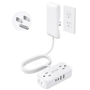 10ft Flat Extension Cord with Ultra-Thin Outlet Cover, 1250W, White Flat Wall Plug Power Strip with 4 AC & 4 USB Ports(2 USB C), 900J Surge Protection, Hidden Outlet Extender for Tight Spaces 10ft Flat Extension Cord with Ultra-Thin Outlet Cover, 1250W, White Flat Wall Plug Power Strip with 4 AC & 4 USB Ports(2 USB C), 900J Surge Protection, Hidden Outlet Extender for Tight Spaces