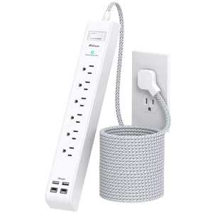 Flat Plug Extension Cord, Surge Protector Power Strip 15FT, 10-in-1 with 6 AC Outlets 4 USB Ports(2 USB-C), Extension Cord with Multiple Outlets, Wall Mountable, 1080J Surge Protection, White Flat Plug Extension Cord, Surge Protector Power Strip 15FT, 10-in-1 with 6 AC Outlets 4 USB Ports(2 USB-C), Extension Cord with Multiple Outlets, Wall Mountable, 1080J Surge Protection, White