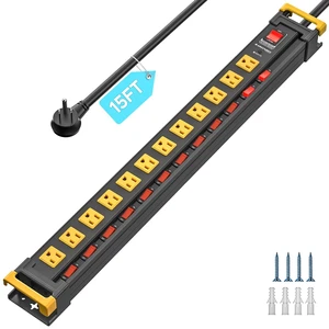 12 Outlet Long Heavy Duty Power Strip with Individual Switches 3300J Surge Protector, 15Ft Cord, Wide-Spaced Outlets, Metal Housing, ETL Listed (15A/1875W) 12 Outlet Long Heavy Duty Power Strip with Individual Switches 3300J Surge Protector, 15Ft Cord, Wide-Spaced Outlets, Metal Housing, ETL Listed (15A/1875W)