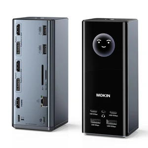 USB C Docking Station 3 Monitors Display with Weather Function 3 HDMI & 2 DP, Max to Extend Triple Monitor, Weather Forecast/Working Status Display/Turn off Screen Button Function USB C Docking Station 3 Monitors Display with Weather Function 3 HDMI & 2 DP, Max to Extend Triple Monitor, Weather Forecast/Working Status Display/Turn off Screen Button Function