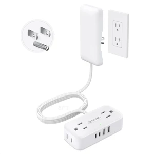 8ft Flat Extension Cord with Ultra-Thin Outlet Cover, 1250W, White Flat Wall Plug Power Strip with 4 AC & 4 USB Ports(2 USB C), 900J Surge Protection, Hidden Outlet Extender for Tight Spaces 8ft Flat Extension Cord with Ultra-Thin Outlet Cover, 1250W, White Flat Wall Plug Power Strip with 4 AC & 4 USB Ports(2 USB C), 900J Surge Protection, Hidden Outlet Extender for Tight Spaces