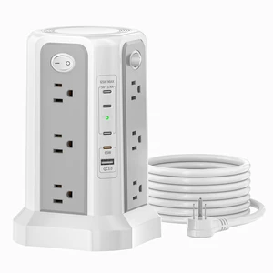 PD 65W USB C Fast Desktop Charging Station Tower Power Strip Surge Protector, 12 Widely Spaced AC Outlets, 4 USB C, 1 USB A, 10FT Extension Cord Overload Protection PD 65W USB C Fast Desktop Charging Station Tower Power Strip Surge Protector, 12 Widely Spaced AC Outlets, 4 USB C, 1 USB A, 10FT Extension Cord Overload Protection