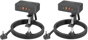 2 Pack Desk Clamp Power Strip with 4 Outlets & 4USB, 10FT Extension Cord Desktop Mount, Fits 2.75" Tabletop Edge, Wide Spaced, 1625W/13A, Flat Plug, No Surge Protector for Home Office, Black 2 Pack Desk Clamp Power Strip with 4 Outlets & 4USB, 10FT Extension Cord Desktop Mount, Fits 2.75" Tabletop Edge, Wide Spaced, 1625W/13A, Flat Plug, No Surge Protector for Home Office, Black