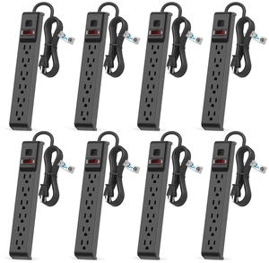 6 Outlet Power Strip Surge Protector, 2 FT Extension Cord with Overload Protection, Wall Mountable for Home and Office, 600J, 15A/1875W, ETL Listed, 8 Packs 6 Outlet Power Strip Surge Protector, 2 FT Extension Cord with Overload Protection, Wall Mountable for Home and Office, 600J, 15A/1875W, ETL Listed, 8 Packs