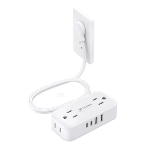 Flat Plug Power Strip, Small Extension Cord 3ft, 4 AC & 4 USB, White Flat Extension Cord with Multiple Outlets, 1250W, Wall Mount 900J Surge Protector for Home Office Travel Dorm Room Essentials Flat Plug Power Strip, Small Extension Cord 3ft, 4 AC & 4 USB, White Flat Extension Cord with Multiple Outlets, 1250W, Wall Mount 900J Surge Protector for Home Office Travel Dorm Room Essentials