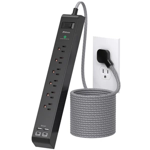 Surge Protector Power Strip 5FT, 10-in-1 with 6 AC Outlets 4 USB Ports(2 USB-C), Ultra Flat Plug Braided Extension Cord, Wall Mountable, 1080J Surge Protection, Black Surge Protector Power Strip 5FT, 10-in-1 with 6 AC Outlets 4 USB Ports(2 USB-C), Ultra Flat Plug Braided Extension Cord, Wall Mountable, 1080J Surge Protection, Black