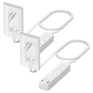 Outlet Extender with 3 Receptacles, 12W USB-A & USB-C, Flat-Face ETL Listed, 3ft Cord, 1625W, 2-Pack, Matte White, 3-Outlet Power Strip, Wall Plate Plug With Cord Extender, Premium Quality Outlet Extender with 3 Receptacles, 12W USB-A & USB-C, Flat-Face ETL Listed, 3ft Cord, 1625W, 2-Pack, Matte White, 3-Outlet Power Strip, Wall Plate Plug With Cord Extender, Premium Quality