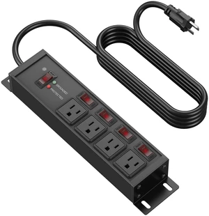Magnetic Heavy Duty Surge Protector, 12 Gauge, Black, 4FT, 1 Individual Switches, Outdoor Extension Cord with Multiple Outlets, Wall Mount Plug Extender, Grounding, Garage Power Strip Magnetic Heavy Duty Surge Protector, 12 Gauge, Black, 4FT, 1 Individual Switches, Outdoor Extension Cord with Multiple Outlets, Wall Mount Plug Extender, Grounding, Garage Power Strip