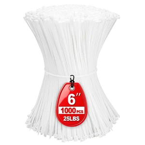 Zip Ties, Small Zip Ties 6 Inch,1000 Piece White Cable ties with 25lb Tensile Strength, Multi-Purpose Nylon Self-Locking Cable Ties Zip Ties, Small Zip Ties 6 Inch,1000 Piece White Cable ties with 25lb Tensile Strength, Multi-Purpose Nylon Self-Locking Cable Ties