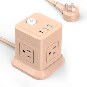 Cube Power Strip USB C, 4 Outlets 3 USB 10 FT Extension Cord Pink Long Cord Flat Plug Overload Protection Compact Power Cube for Desktop Home Office Travel & Bedroom ETL Listed Cube Power Strip USB C, 4 Outlets 3 USB 10 FT Extension Cord Pink Long Cord Flat Plug Overload Protection Compact Power Cube for Desktop Home Office Travel & Bedroom ETL Listed