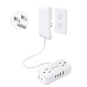 1.5ft Flat Extension Cord with Ultra-Thin Outlet Cover, 1250W, White Flat Wall Plug Power Strip with 4 AC & 4 USB Ports(2 USB C), 900J Surge Protection, Hidden Outlet Extender for Tight Spaces 1.5ft Flat Extension Cord with Ultra-Thin Outlet Cover, 1250W, White Flat Wall Plug Power Strip with 4 AC & 4 USB Ports(2 USB C), 900J Surge Protection, Hidden Outlet Extender for Tight Spaces