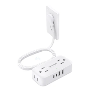 Flat Plug Power Strip, Small Extension Cord 5ft, 4 AC & 4 USB, White Low-Profile Flat Extension Cord, 1250W, Wall Mount 900J Surge Protector for Home Office Travel Dorm Room Essentials Flat Plug Power Strip, Small Extension Cord 5ft, 4 AC & 4 USB, White Low-Profile Flat Extension Cord, 1250W, Wall Mount 900J Surge Protector for Home Office Travel Dorm Room Essentials