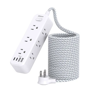 25FT Extension Cord with Multiple Outlets, 13-in-1 Long Power Strip with 9 Wide Spaced Outlets and 4 USB Ports, Flat Plug Wall Mount Charging Station for College Dorm Room Essentials, Office, White 25FT Extension Cord with Multiple Outlets, 13-in-1 Long Power Strip with 9 Wide Spaced Outlets and 4 USB Ports, Flat Plug Wall Mount Charging Station for College Dorm Room Essentials, Office, White