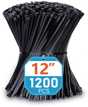 Zip Ties 12 inch (1200 Pack), Black, 50lbs Tensile Strength, UV Resistant Cable Ties for indoor and outdoor by Zip Ties 12 inch (1200 Pack), Black, 50lbs Tensile Strength, UV Resistant Cable Ties for indoor and outdoor by