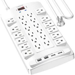 Surge Protector Power Strip - 10Ft Flat Plug Heavy Duty Extension Cord with 24 Outlets and 4 USB Ports(2 USB-C Ports), 4100J, for Home, Office, Dorm, ETL Listed, White Surge Protector Power Strip - 10Ft Flat Plug Heavy Duty Extension Cord with 24 Outlets and 4 USB Ports(2 USB-C Ports), 4100J, for Home, Office, Dorm, ETL Listed, White