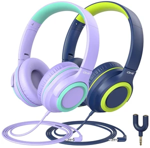 HS22 2-Pack Kids Headphones with Sharing Splitter for School Travel SafeSound Tech3.0, Share Audio, Tangle-Free, 3.5mm Jack, Foldable, Stereo Sound, Wired Headphones for Kids, Purple & Green HS22 2-Pack Kids Headphones with Sharing Splitter for School Travel SafeSound Tech3.0, Share Audio, Tangle-Free, 3.5mm Jack, Foldable, Stereo Sound, Wired Headphones for Kids, Purple & Green