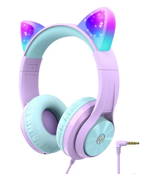 HS20 Kids Headphones for Toddler Girls, Cat Ear LED Light Up School SafeSound Tech, 3.5mm Wired Foldable, Stereo Sound, Over-Ear Headphones for Kids for iPad/Tablet/Travel/Gift, Light Purple HS20 Kids Headphones for Toddler Girls, Cat Ear LED Light Up School SafeSound Tech, 3.5mm Wired Foldable, Stereo Sound, Over-Ear Headphones for Kids for iPad/Tablet/Travel/Gift, Light Purple