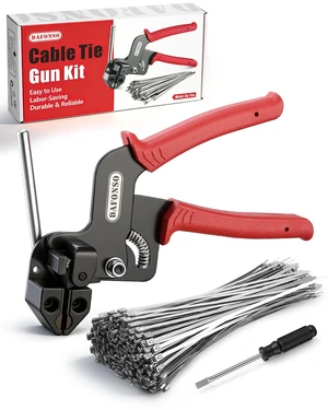 112-Piece Cable Tie Gun Kit, 11.8 Inch 304 Stainless Steel Zip Ties Includes 110 Metal Zip Ties and Release Tool; Gun Tightens and Cuts for Fence, Exhaust Pipe, Chicken Coop, Farm and Cables 112-Piece Cable Tie Gun Kit, 11.8 Inch 304 Stainless Steel Zip Ties Includes 110 Metal Zip Ties and Release Tool; Gun Tightens and Cuts for Fence, Exhaust Pipe, Chicken Coop, Farm and Cables