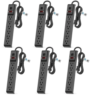 6 Outlet Power Strip Surge Protector, 2 FT Extension Cord with Overload Protection, Wall Mountable for Home and Office, 600J, 15A/1875W, ETL Listed, 6 Packs 6 Outlet Power Strip Surge Protector, 2 FT Extension Cord with Overload Protection, Wall Mountable for Home and Office, 600J, 15A/1875W, ETL Listed, 6 Packs