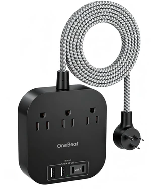 Power Strip with USB C, 3 Outlets 4 USB Ports (22.5W/4.5A),6ft Desktop Charging Station, Flat Plug, Braided Extension Cord, Non Surge Protector for Travel, Cruise Ship, ETL Listed-Black Power Strip with USB C, 3 Outlets 4 USB Ports (22.5W/4.5A),6ft Desktop Charging Station, Flat Plug, Braided Extension Cord, Non Surge Protector for Travel, Cruise Ship, ETL Listed-Black