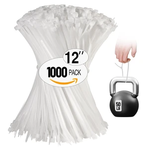 White Zip Ties 12 Inch 1000 Pack Clear Tensile Strength 50 lbs UV Resistant Industrial Cable Ties Self Locking Zipties Wire Ties Wrap Indoor Outdoor Use for Fence Garage Camping White Zip Ties 12 Inch 1000 Pack Clear Tensile Strength 50 lbs UV Resistant Industrial Cable Ties Self Locking Zipties Wire Ties Wrap Indoor Outdoor Use for Fence Garage Camping