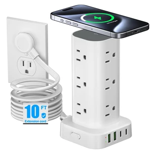 Tower Power Strip with 15W Wireless Charger, 10FT Flat Plug Extension Cord with Multiple Outlets, 12 AC Outlets, 4 USB Ports (2 USB C) Charging Station Surge Protector for Office Home Dorm Room(White) Tower Power Strip with 15W Wireless Charger, 10FT Flat Plug Extension Cord with Multiple Outlets, 12 AC Outlets, 4 USB Ports (2 USB C) Charging Station Surge Protector for Office Home Dorm Room(White)