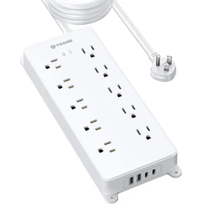 Surge Protector Power Strip, Flat Plug 15ft, 4000J, ETL Listed 10 Widely Spaced AC Outlets, 2 USB A & 2 USB C Ports, Wall Mountable, for Home Office Entertainment, White Surge Protector Power Strip, Flat Plug 15ft, 4000J, ETL Listed 10 Widely Spaced AC Outlets, 2 USB A & 2 USB C Ports, Wall Mountable, for Home Office Entertainment, White