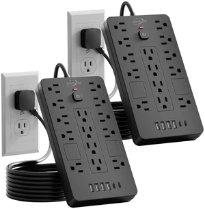 6 FT Extension Cord Surge Protector Power Strip,14 Outlets & 6 USB Ports 2 Pack 6 Feet Flat Plug extension cord with 14 AC&6 USB Ports(2 USB-C), 1850 Joules surge protection ETL Listed 6 FT Extension Cord Surge Protector Power Strip,14 Outlets & 6 USB Ports 2 Pack 6 Feet Flat Plug extension cord with 14 AC&6 USB Ports(2 USB-C), 1850 Joules surge protection ETL Listed