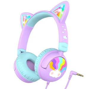 HS25 Kids Headphones Cat Ear, LED Light Up for Toddler Girls School SafeSound Tech3.0, 3.5mm Wired Foldable, Stereo Sound, Over-Ear Headphones for Kids for iPad/Tablet/Travel/Gift, Light Purple HS25 Kids Headphones Cat Ear, LED Light Up for Toddler Girls School SafeSound Tech3.0, 3.5mm Wired Foldable, Stereo Sound, Over-Ear Headphones for Kids for iPad/Tablet/Travel/Gift, Light Purple