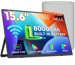 Battery Wireless Portable Monitor, 8000mAh 15.6" 1080P IPS USB-C/HDMI Second Screen, Built-in Speakers, Support AirPlay/Miracast for Laptop/Phone/Tablet/Switch/Xbox, Carry Bag Included Battery Wireless Portable Monitor, 8000mAh 15.6" 1080P IPS USB-C/HDMI Second Screen, Built-in Speakers, Support AirPlay/Miracast for Laptop/Phone/Tablet/Switch/Xbox, Carry Bag Included