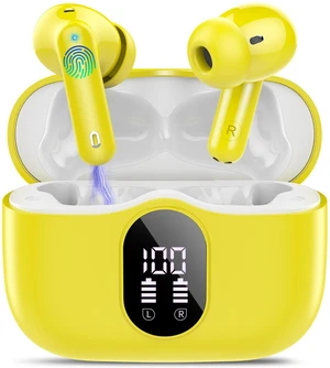 Wireless Earbuds, Bluetooth 5.4 Headphones Bass Stereo, Golden Yellow | Ear Buds with Noise Cancelling Mic LED Display, 36H, IP7 Waterproof in Ear Earphones for Laptop Pad Phones Sports Workout Wireless Earbuds, Bluetooth 5.4 Headphones Bass Stereo, Golden Yellow | Ear Buds with Noise Cancelling Mic LED Display, 36H, IP7 Waterproof in Ear Earphones for Laptop Pad Phones Sports Workout
