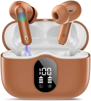 Wireless Earbuds, Bluetooth 5.4 Headphones Bass Stereo/ENC Mic, Brown | Ear Buds with Noise Cancelling Mic LED Display, 36H, IP7 Waterproof in Ear Earphones for Laptop Pad Phones Sports Workout Wireless Earbuds, Bluetooth 5.4 Headphones Bass Stereo/ENC Mic, Brown | Ear Buds with Noise Cancelling Mic LED Display, 36H, IP7 Waterproof in Ear Earphones for Laptop Pad Phones Sports Workout