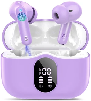 Wireless Earbuds, Bluetooth 5.4 Headphones Bass Stereo/ENC Mic,Pale Violet | Ear Buds with Noise Cancelling Mic LED Display, 36H, IP7 Waterproof in Ear Earphones for Laptop Pad Phones Sports Workout Wireless Earbuds, Bluetooth 5.4 Headphones Bass Stereo/ENC Mic,Pale Violet | Ear Buds with Noise Cancelling Mic LED Display, 36H, IP7 Waterproof in Ear Earphones for Laptop Pad Phones Sports Workout