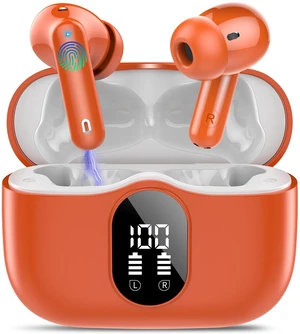 Wireless Earbuds, Bluetooth 5.4 Headphones Bass Stereo/ENC Mic,Deep Orange | Ear Buds with Noise Cancelling Mic LED Display, 36H, IP7 Waterproof in Ear Earphones for Laptop Pad Phones Sports Workout Wireless Earbuds, Bluetooth 5.4 Headphones Bass Stereo/ENC Mic,Deep Orange | Ear Buds with Noise Cancelling Mic LED Display, 36H, IP7 Waterproof in Ear Earphones for Laptop Pad Phones Sports Workout