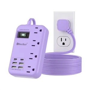 6 USB Purple Surge Protector Power Strip,10 Ft Cute Extension Cord 6 USB(2 USB C),24W USB Charging Station,4 Outlets,10 Ft Purple Extension Cord,Kawaii Lavender Desk Accessories,For Home Dorm 6 USB Purple Surge Protector Power Strip,10 Ft Cute Extension Cord 6 USB(2 USB C),24W USB Charging Station,4 Outlets,10 Ft Purple Extension Cord,Kawaii Lavender Desk Accessories,For Home Dorm