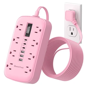 Pink Extension Cord with Surge Protector, 5 FT Flat Plug Power Strip 1625W, USB-C(15W), Surge Protector, Charging Station for Multiple Devices, For Home Office Dorm Kitchen Bathroom Pink Extension Cord with Surge Protector, 5 FT Flat Plug Power Strip 1625W, USB-C(15W), Surge Protector, Charging Station for Multiple Devices, For Home Office Dorm Kitchen Bathroom