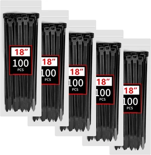 18 Inch Black Zip Ties Heavy Duty 500 Pcs, 220 LBS Long Cable Ties UV Resistant Strong Cable Ties, Wire Ties, Self-Locking for Indoor Outdoor Cable Management 18 Inch Black Zip Ties Heavy Duty 500 Pcs, 220 LBS Long Cable Ties UV Resistant Strong Cable Ties, Wire Ties, Self-Locking for Indoor Outdoor Cable Management