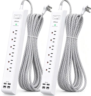 2 Pack 15Ft Extension Cord, Surge Protector Power Strip, Flat Plug 6 Outlets 4 USB Charging Ports, Overload Protection, Wall Mount for Home Office, Dorm Room Essentials 2 Pack 15Ft Extension Cord, Surge Protector Power Strip, Flat Plug 6 Outlets 4 USB Charging Ports, Overload Protection, Wall Mount for Home Office, Dorm Room Essentials