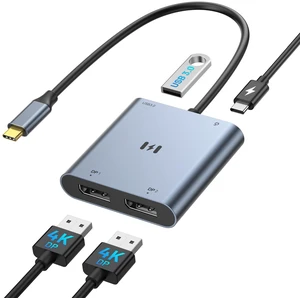 USB C to Dual DisplayPort Adapter, Dual Monitor Adapter for Lenovo Laptops Dual 4K@60Hz DisplayPort, 100W PD input, 5Gbps USB-A, USB-C Hub Multiport Adapter for MacBook Air/Pro, Dell, Lenovo USB C to Dual DisplayPort Adapter, Dual Monitor Adapter for Lenovo Laptops Dual 4K@60Hz DisplayPort, 100W PD input, 5Gbps USB-A, USB-C Hub Multiport Adapter for MacBook Air/Pro, Dell, Lenovo